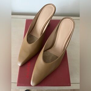 Maeve Heeled Mules Camel/Tan Pointed-Toe Leather